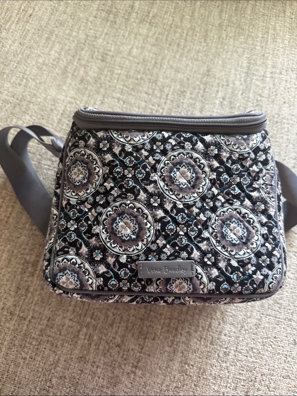 Vera Bradley Quilted Cooler Bag in Black and Gray Medallion